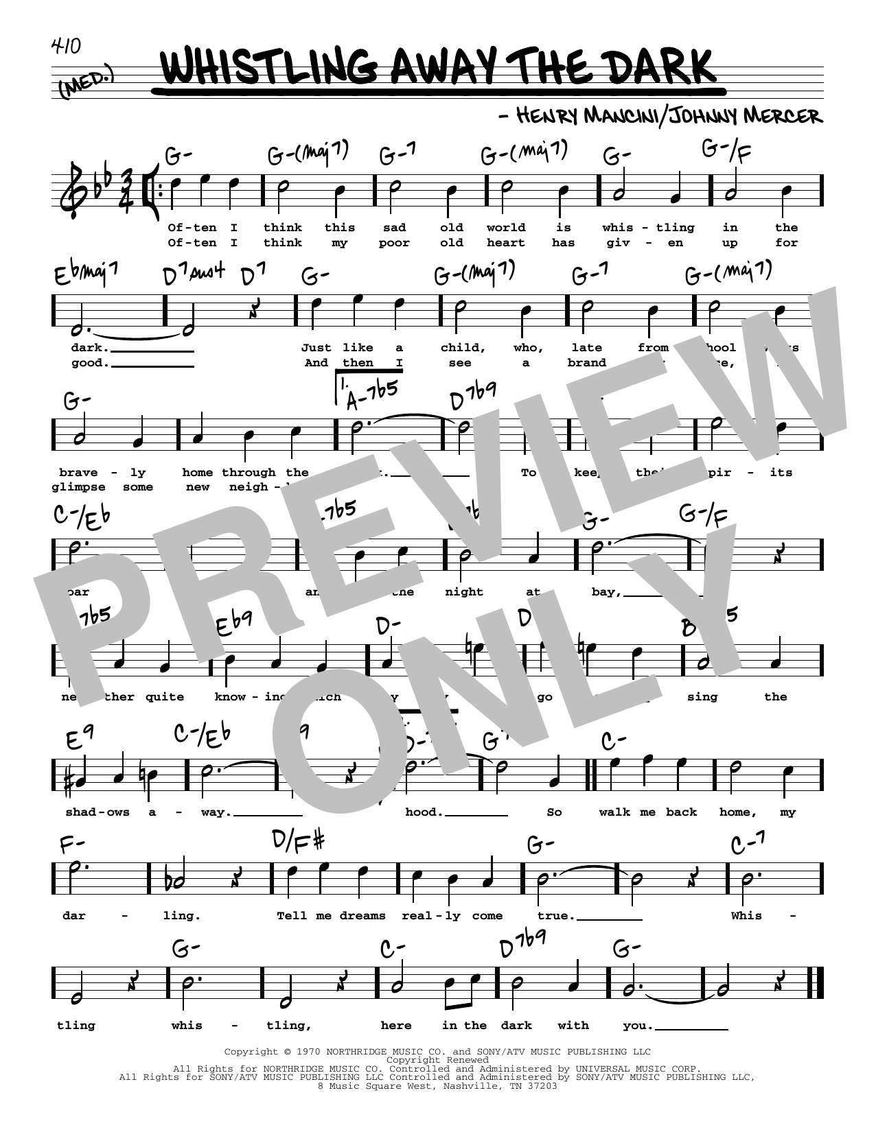 Johnny Mercer Whistling Away The Dark (High Voice) Sheet Music Notes & Chords for Real Book – Melody, Lyrics & Chords - Download or Print PDF