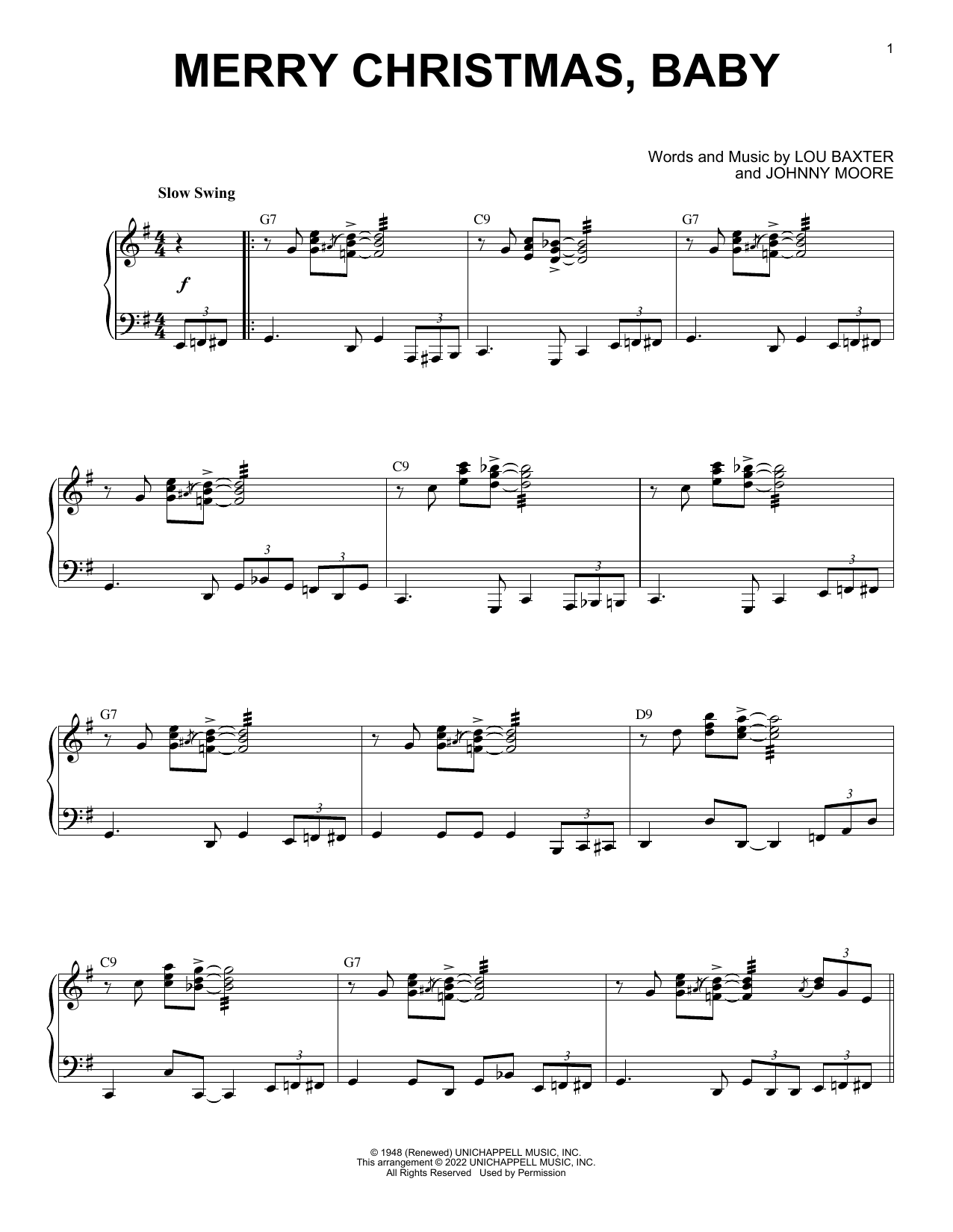 Johnny Moore Merry Christmas, Baby (arr. Brent Edstrom) Sheet Music Notes & Chords for Piano Solo - Download or Print PDF