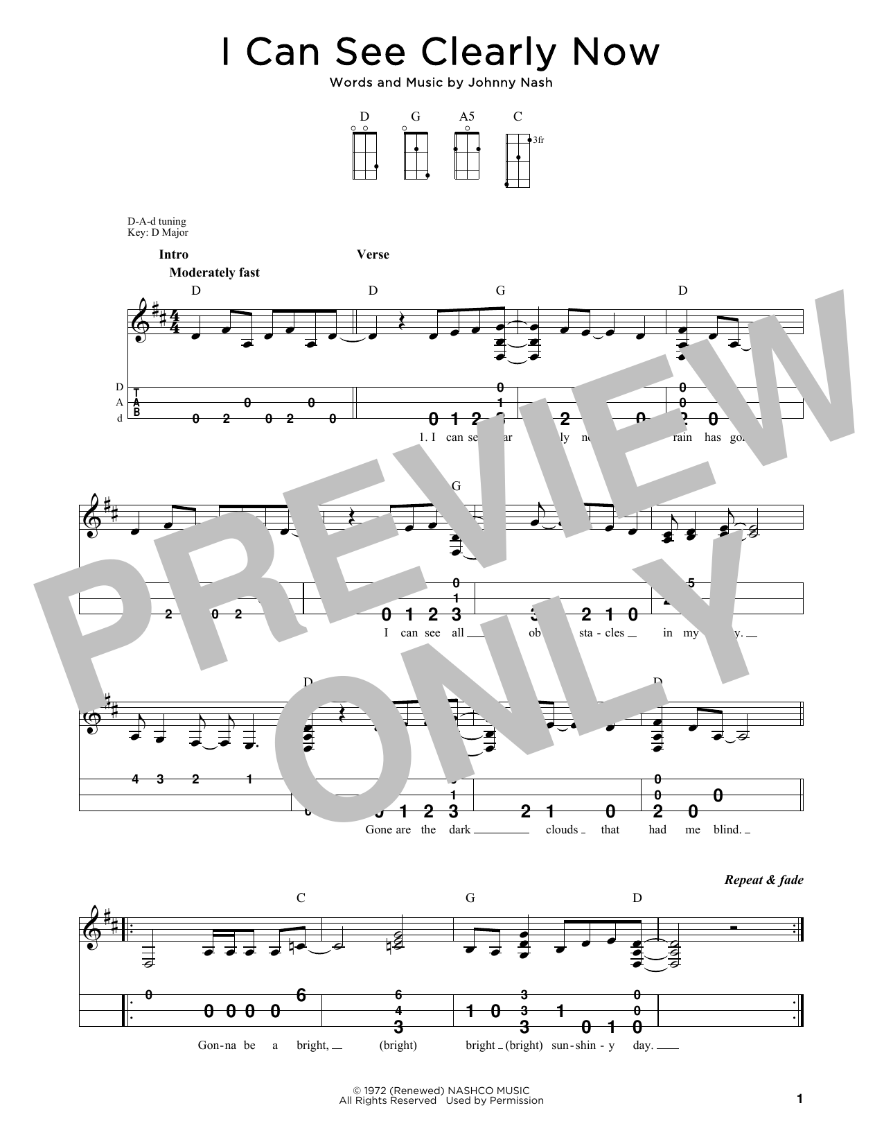 Johnny Nash I Can See Clearly Now (arr. Steven B. Eulberg) Sheet Music Notes & Chords for Dulcimer - Download or Print PDF