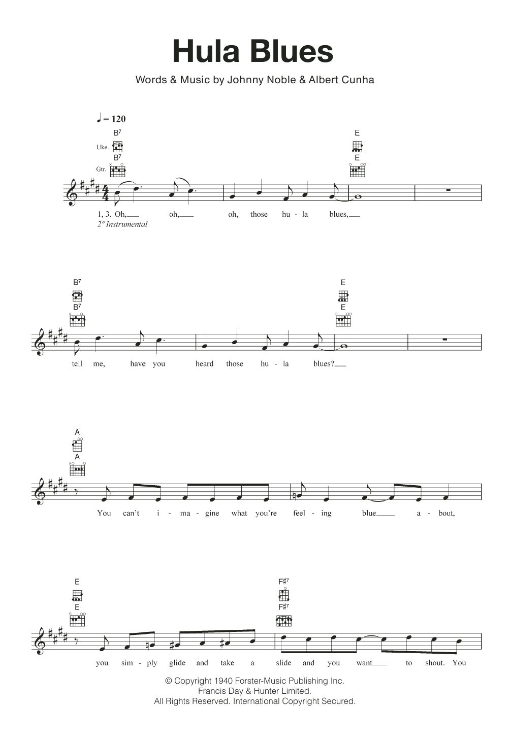 Johnny Noble Hula Blues Sheet Music Notes & Chords for Ukulele - Download or Print PDF