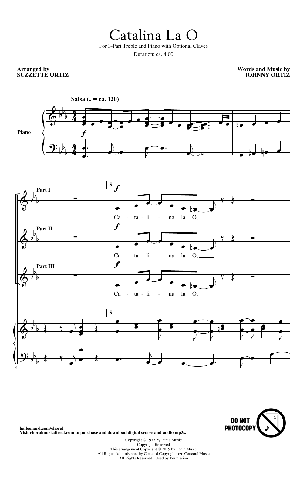Johnny Ortiz Catalina La O (arr. Suzzette Ortiz) Sheet Music Notes & Chords for 3-Part Treble Choir - Download or Print PDF