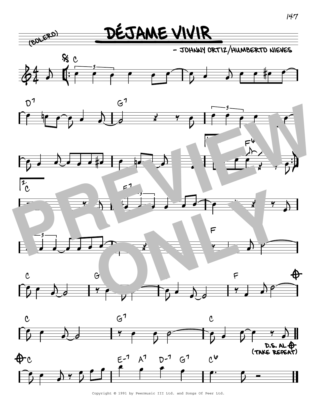 Johnny Ortiz Déjame Vivir Sheet Music Notes & Chords for Real Book – Melody & Chords - Download or Print PDF