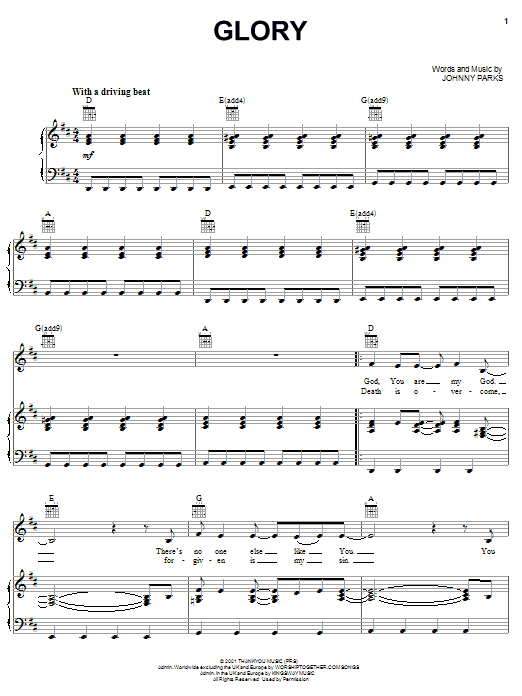 Johnny Parks Glory Sheet Music Notes & Chords for Piano, Vocal & Guitar (Right-Hand Melody) - Download or Print PDF