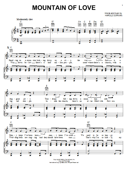 Charley Pride Mountain Of Love Sheet Music Notes & Chords for Piano, Vocal & Guitar (Right-Hand Melody) - Download or Print PDF Charley Pride Mountain Of Love Sheet Music Notes & Chords for Piano, Vocal & Guitar (Right-Hand Melody) - Download or Print PDF