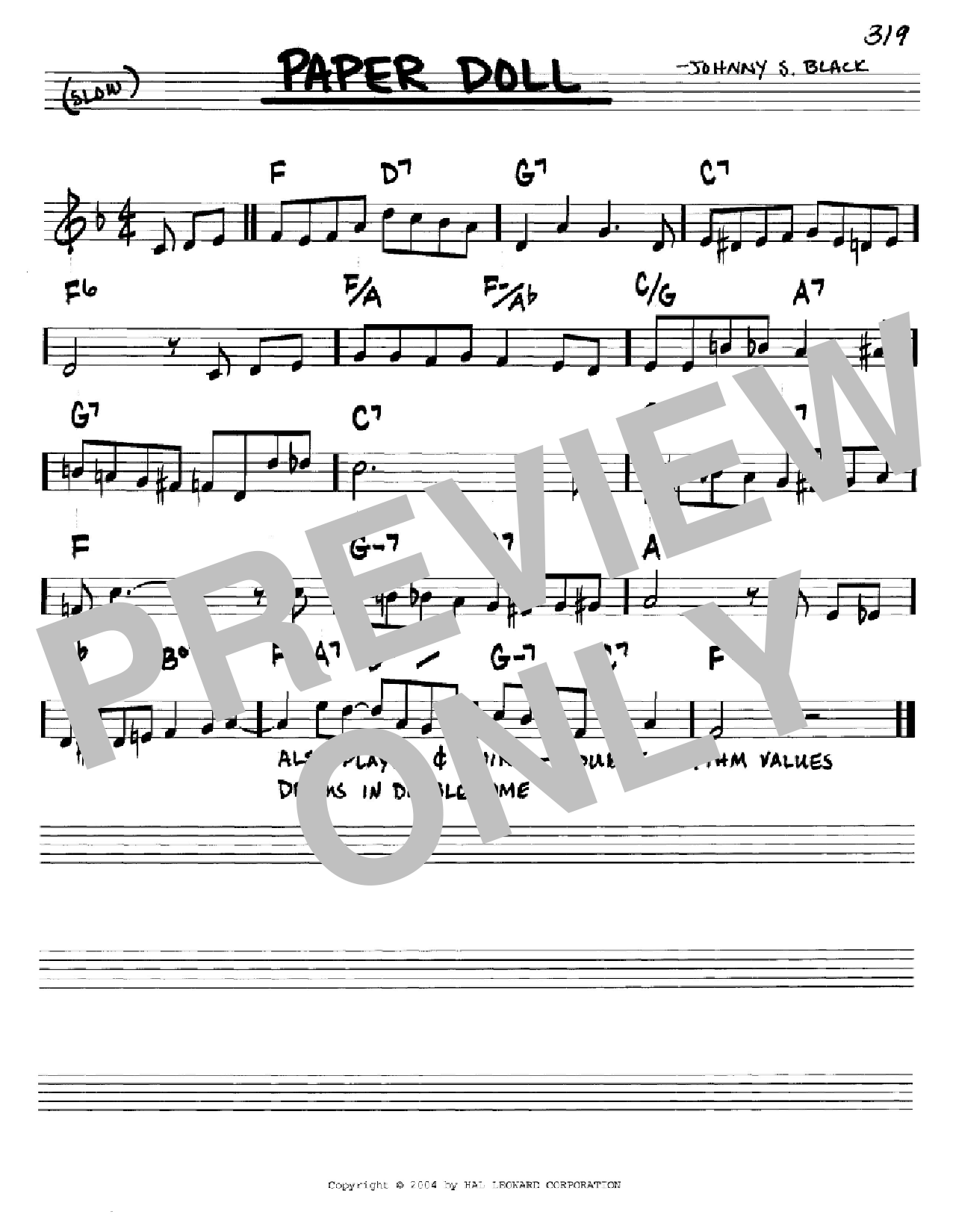 Johnny S. Black Paper Doll Sheet Music Notes & Chords for Easy Piano - Download or Print PDF