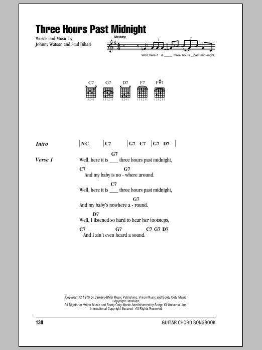 Johnny Watson Three Hours Past Midnight Sheet Music Notes & Chords for Guitar Tab - Download or Print PDF