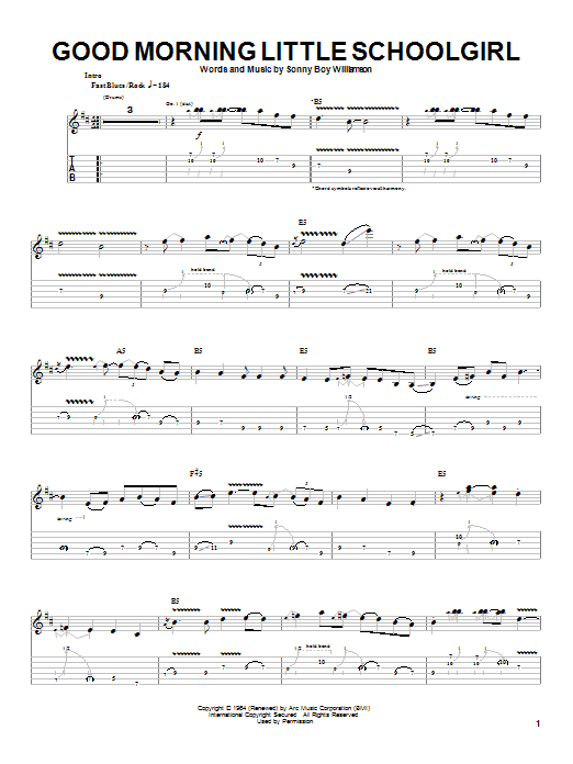 Johnny Winter Good Morning Little Schoolgirl Sheet Music Notes & Chords for Lyrics & Chords - Download or Print PDF