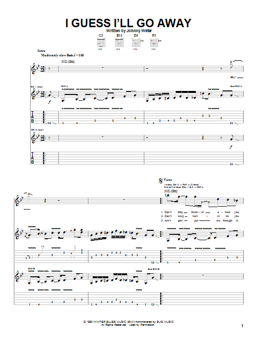 Johnny Winter I Guess I'll Go Away Sheet Music Notes & Chords for Guitar Tab - Download or Print PDF Johnny Winter I Guess I'll Go Away Sheet Music Notes & Chords for Guitar Tab - Download or Print PDF