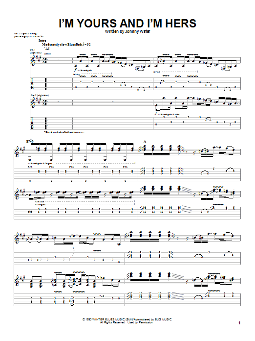 Johnny Winter I'm Yours and I'm Hers Sheet Music Notes & Chords for Guitar Tab - Download or Print PDF