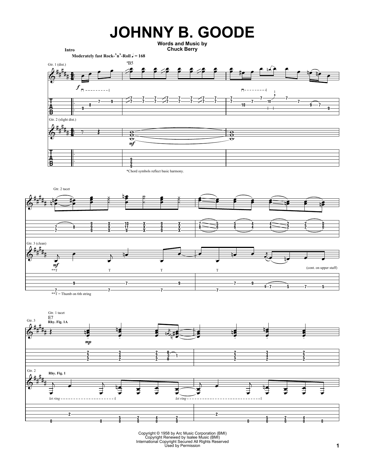 Johnny Winter Johnny B. Goode Sheet Music Notes & Chords for Guitar Tab - Download or Print PDF