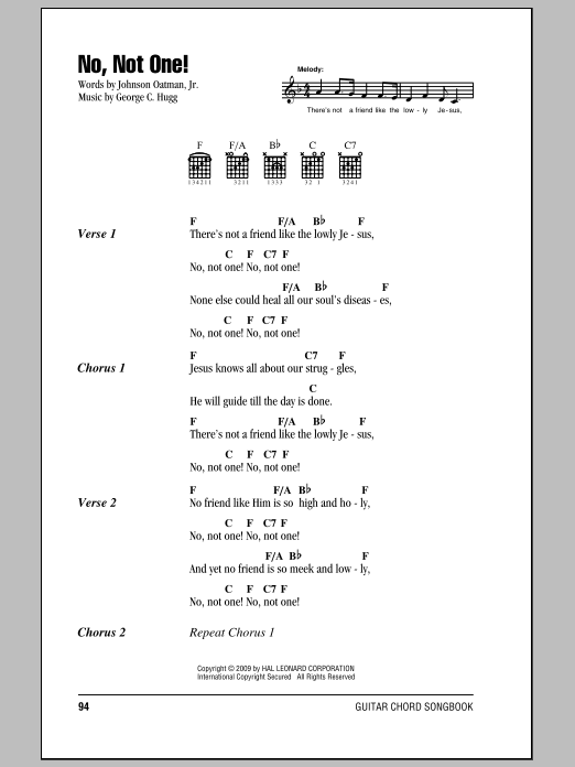 Johnson Oatman, Jr. No, Not One! Sheet Music Notes & Chords for Lyrics & Chords - Download or Print PDF