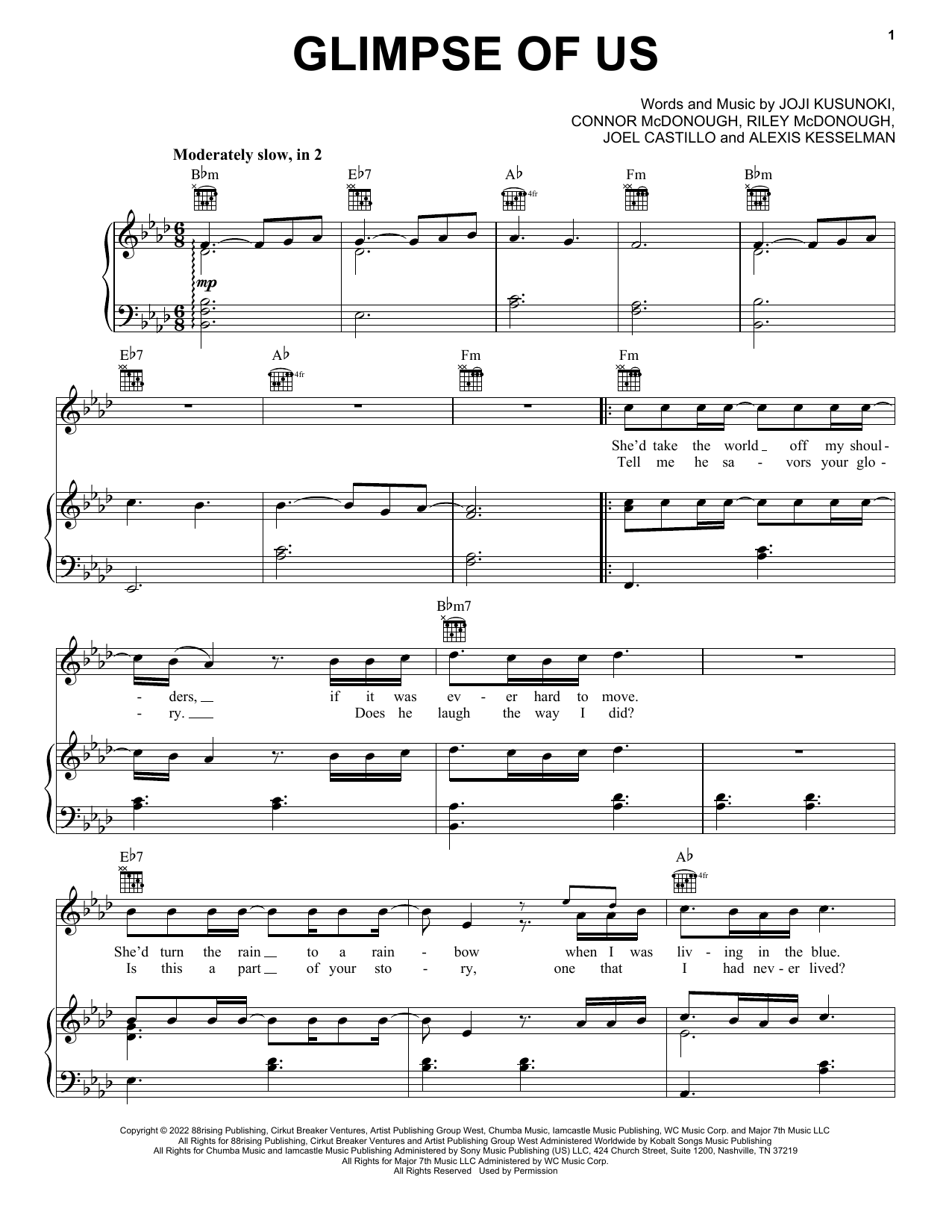 Joji Glimpse Of Us Sheet Music Notes & Chords for Instrumental Solo – Treble Clef High Range - Download or Print PDF
