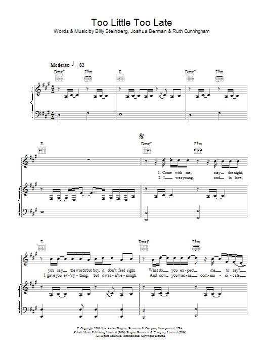 JoJo Too Little, Too Late Sheet Music Notes & Chords for Piano, Vocal & Guitar - Download or Print PDF