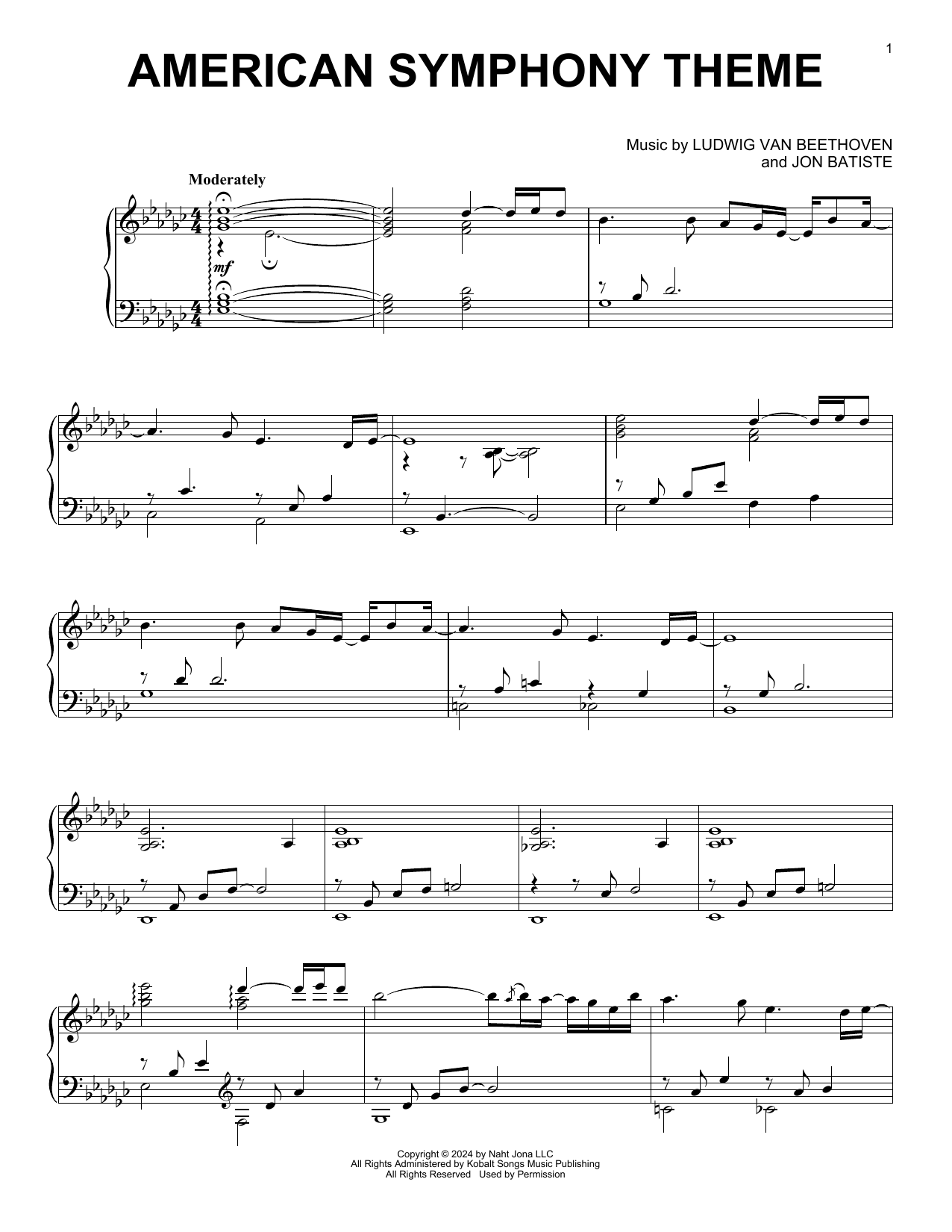 Jon Batiste American Symphony Theme Sheet Music Notes & Chords for Piano Solo - Download or Print PDF