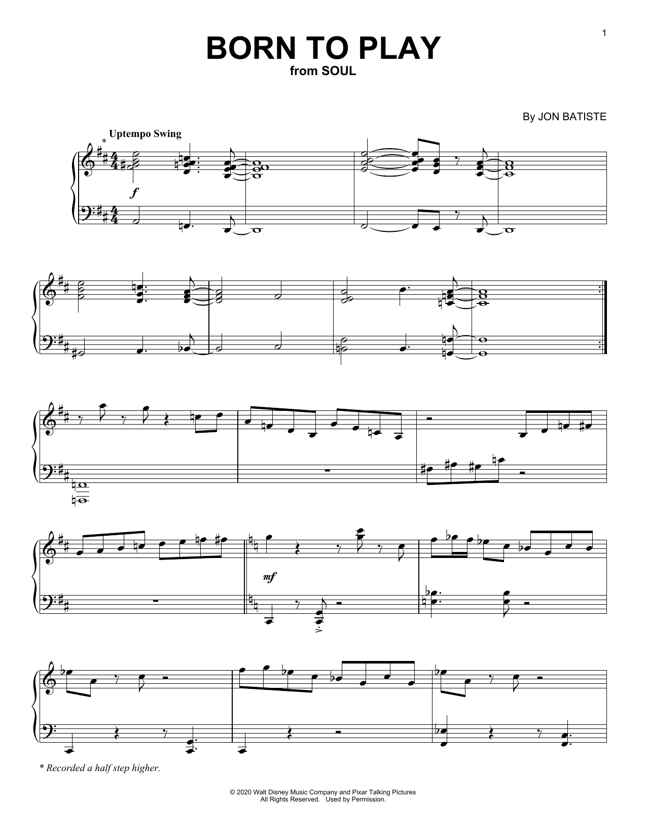 Jon Batiste Born To Play (from Soul) Sheet Music Notes & Chords for Piano Solo - Download or Print PDF