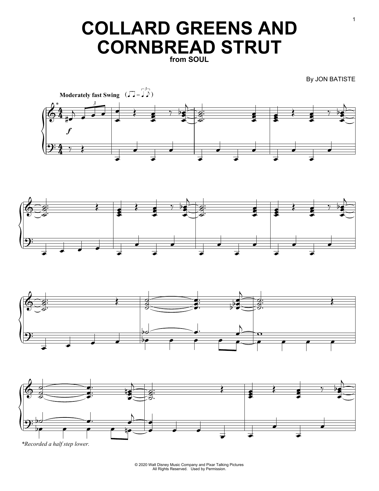 Jon Batiste Collard Greens And Cornbread Strut (from Soul) Sheet Music Notes & Chords for Piano Solo - Download or Print PDF