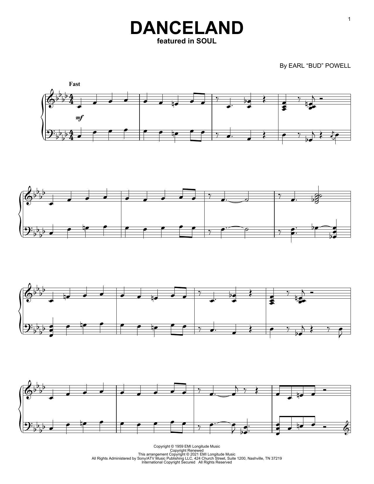 Jon Batiste Danceland (from Soul) Sheet Music Notes & Chords for Piano Solo - Download or Print PDF
