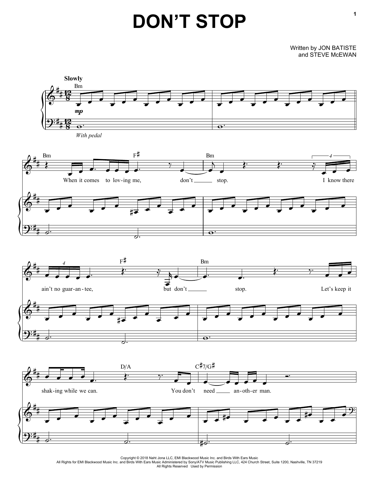 Jon Batiste Don't Stop Sheet Music Notes & Chords for Piano, Vocal & Guitar (Right-Hand Melody) - Download or Print PDF