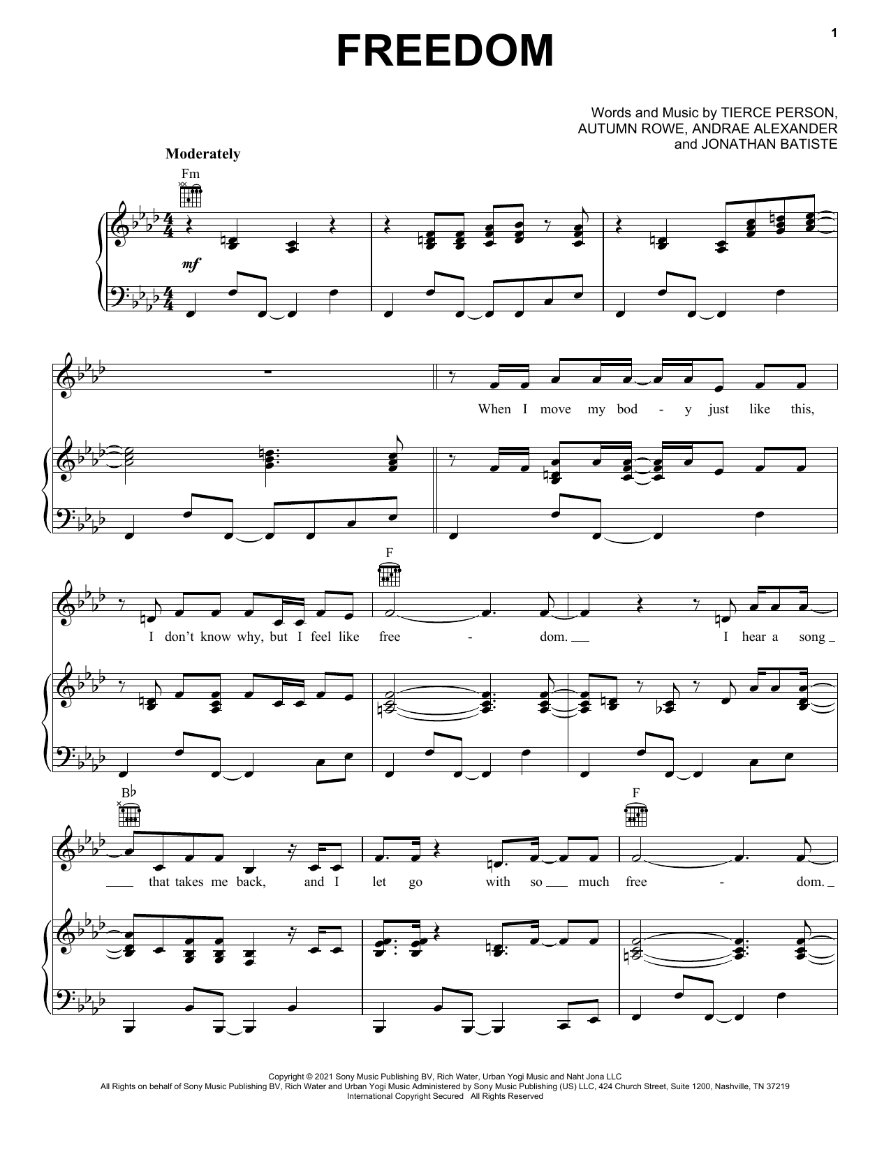 Jon Batiste Freedom Sheet Music Notes & Chords for Easy Piano - Download or Print PDF
