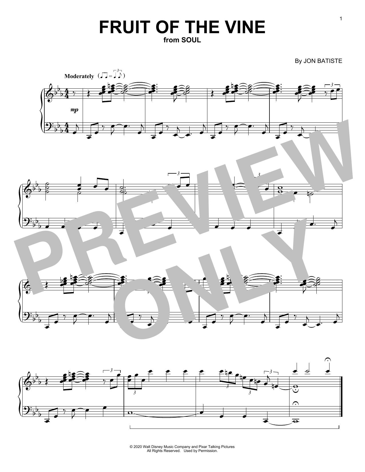 Jon Batiste Fruit Of The Vine (from Soul) Sheet Music Notes & Chords for Piano Solo - Download or Print PDF
