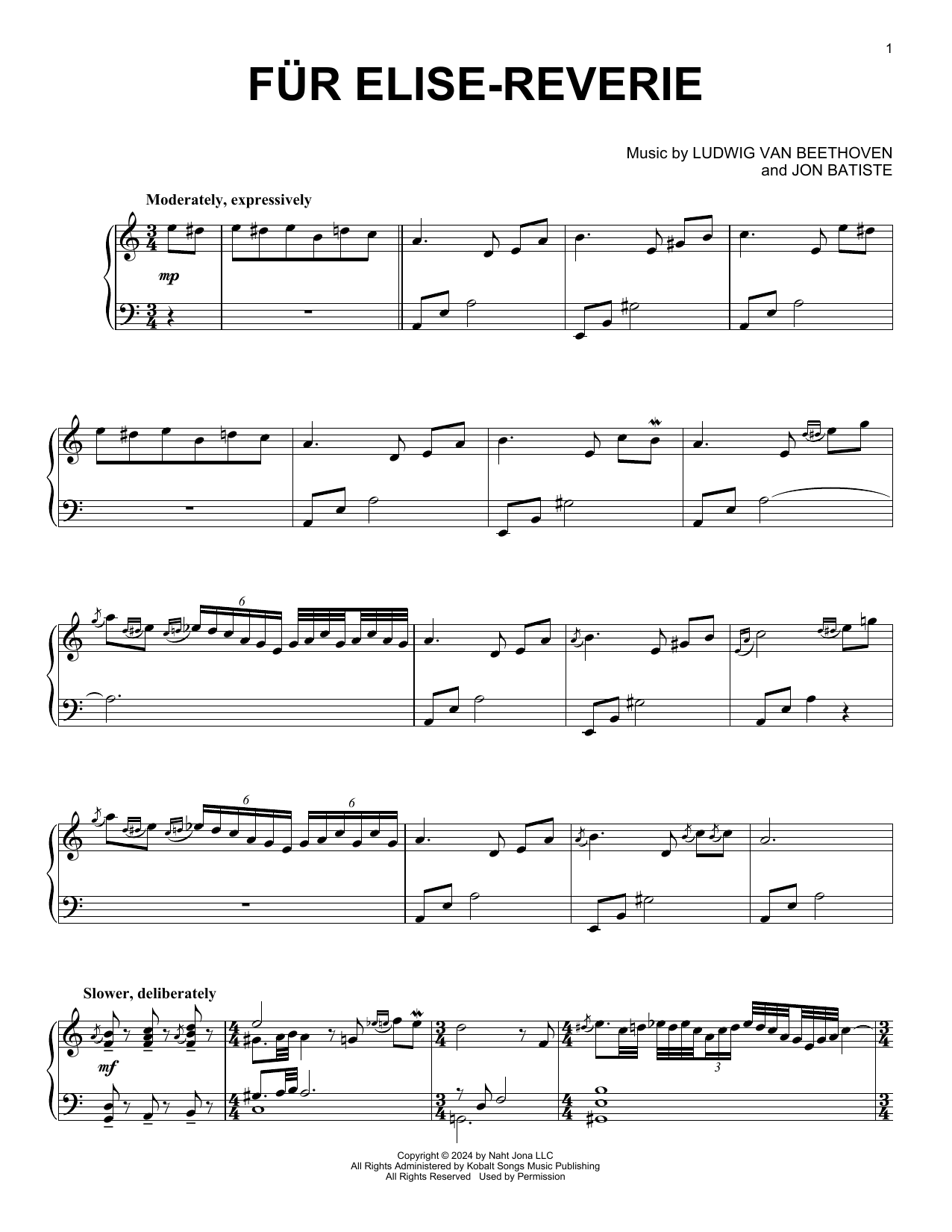 Jon Batiste Für Elise - Reverie Sheet Music Notes & Chords for Piano Solo - Download or Print PDF