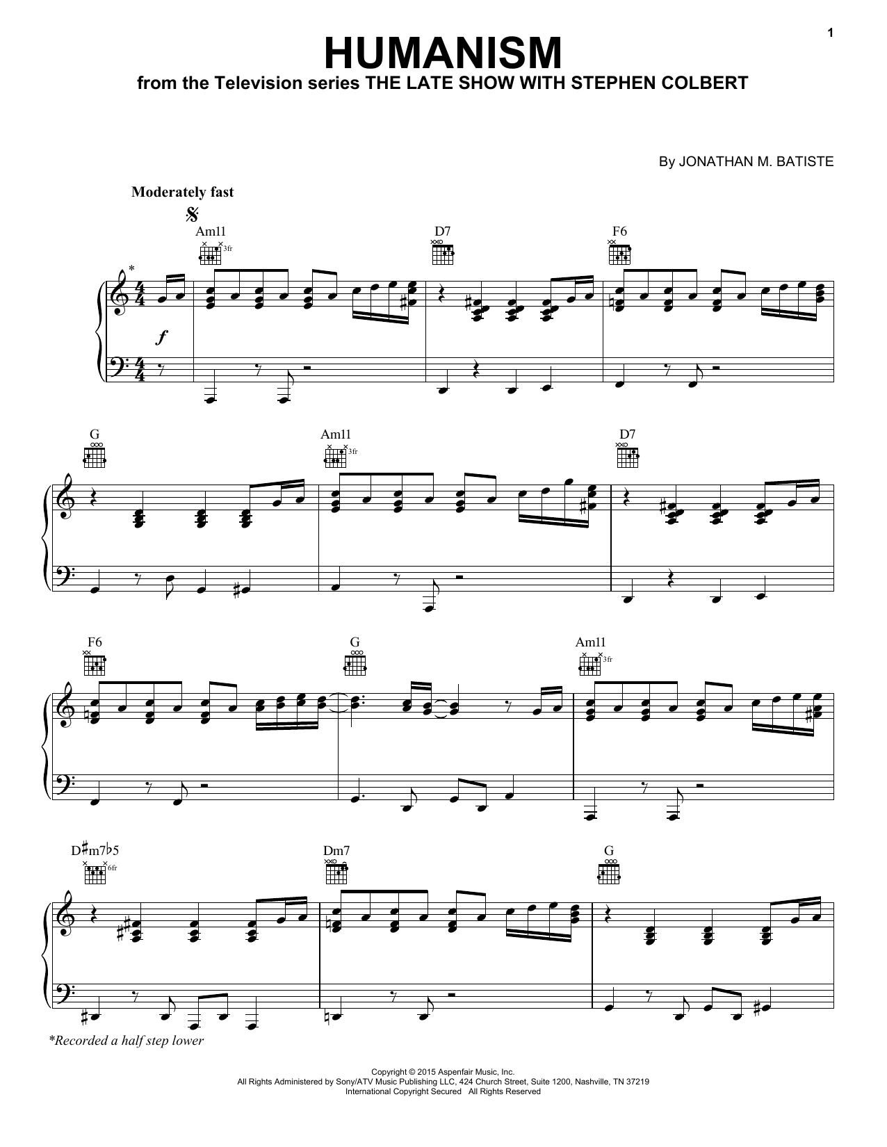 Jon Batiste Humanism (from The Late Show with Stephen Colbert) Sheet Music Notes & Chords for Piano Solo - Download or Print PDF