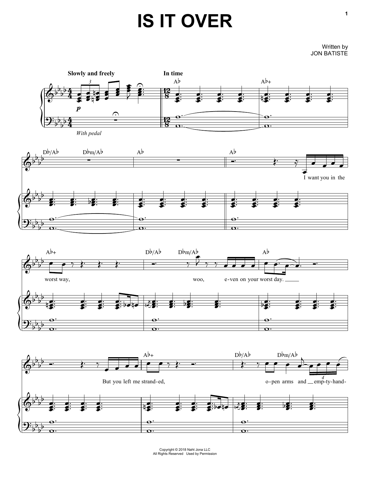 Jon Batiste Is It Over Sheet Music Notes & Chords for Piano, Vocal & Guitar (Right-Hand Melody) - Download or Print PDF