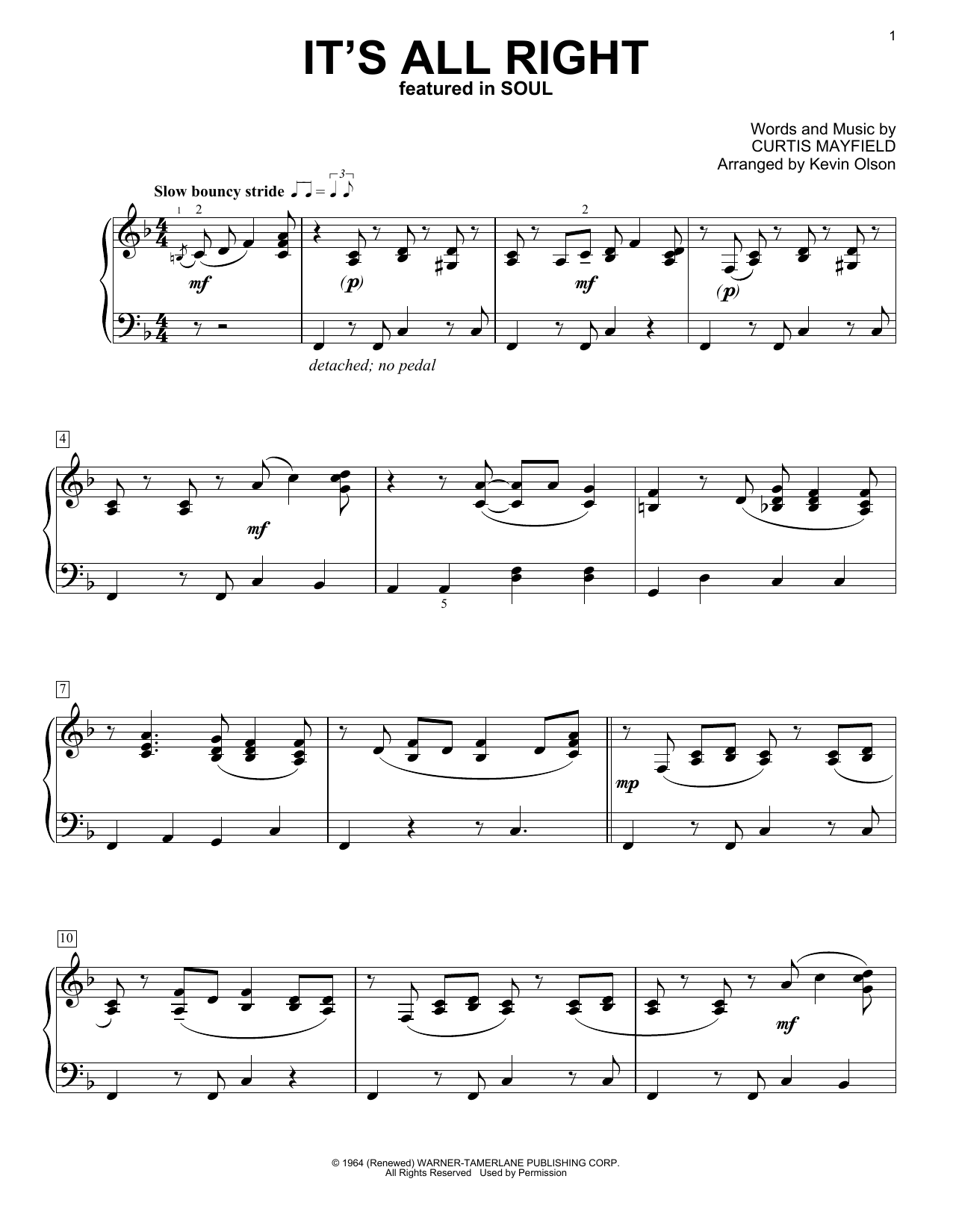 Jon Batiste It's All Right (from Soul) (arr. Kevin Olson) Sheet Music Notes & Chords for Easy Piano Solo - Download or Print PDF