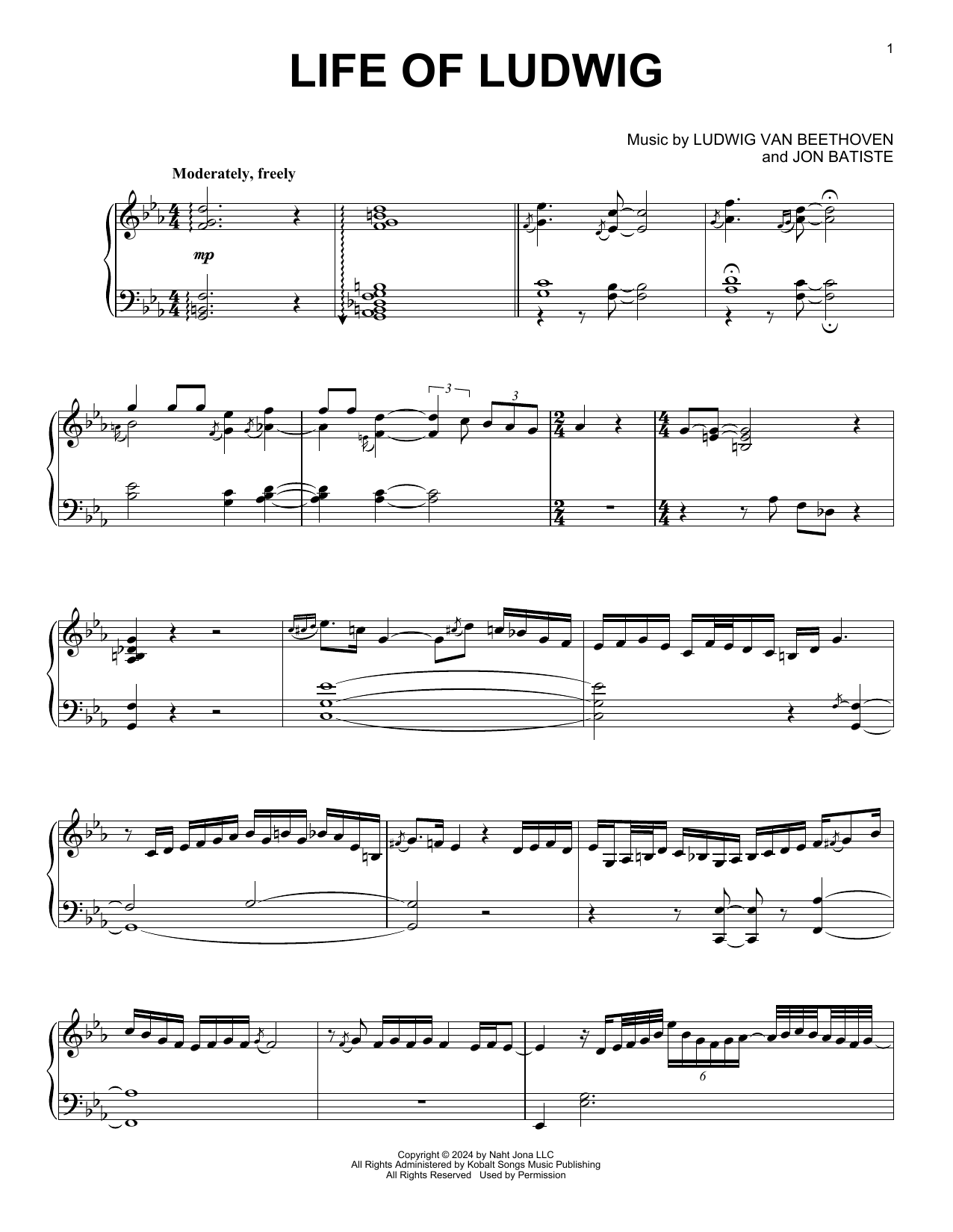 Jon Batiste Life Of Ludwig Sheet Music Notes & Chords for Piano Solo - Download or Print PDF