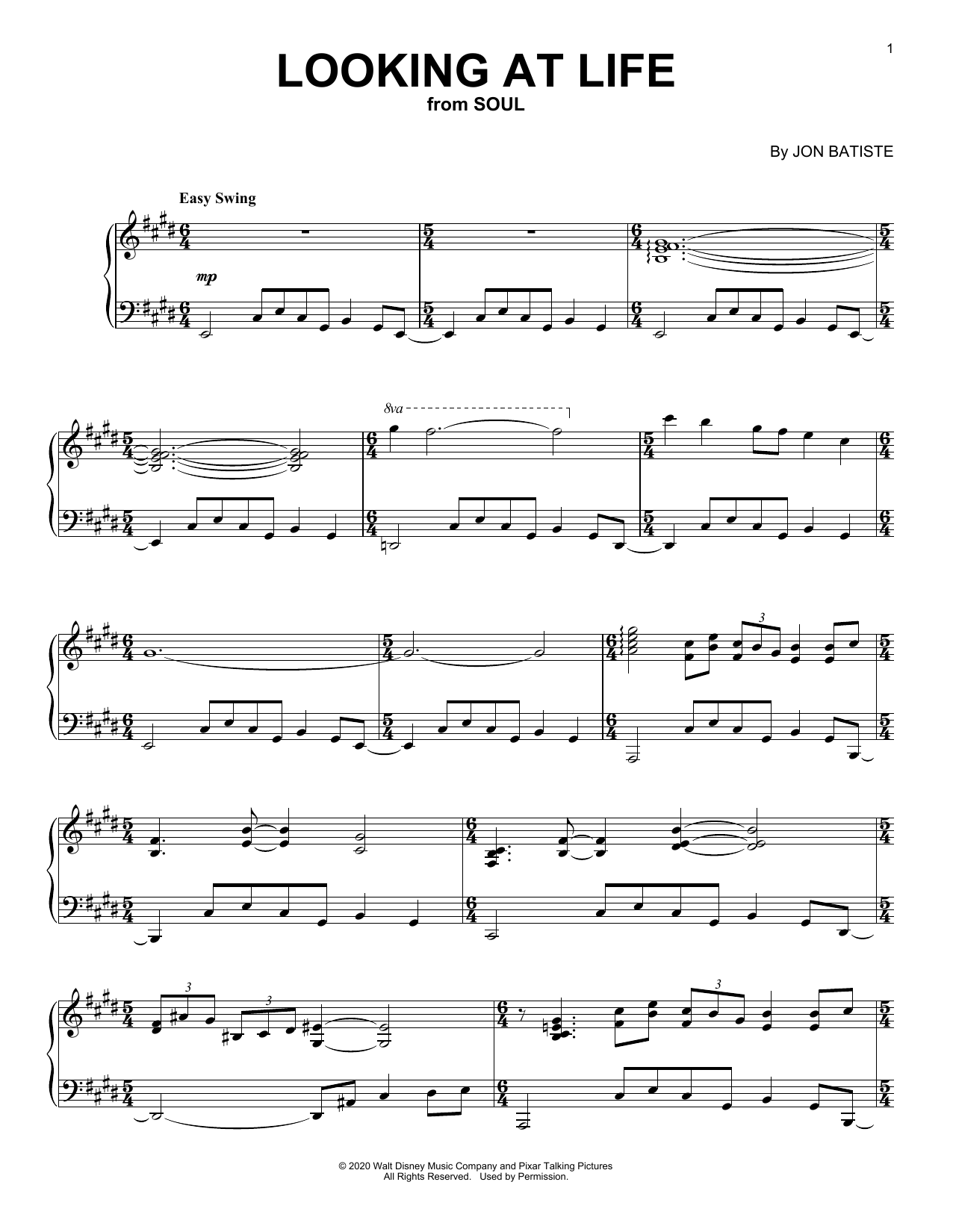 Jon Batiste Looking At Life (from Soul) Sheet Music Notes & Chords for Piano Solo - Download or Print PDF