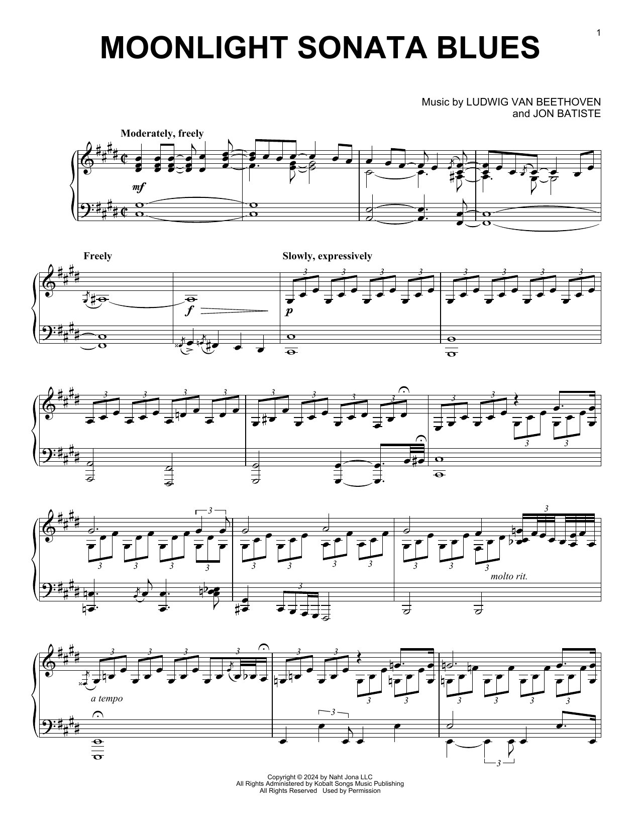 Jon Batiste Moonlight Sonata Blues Sheet Music Notes & Chords for Piano Solo - Download or Print PDF