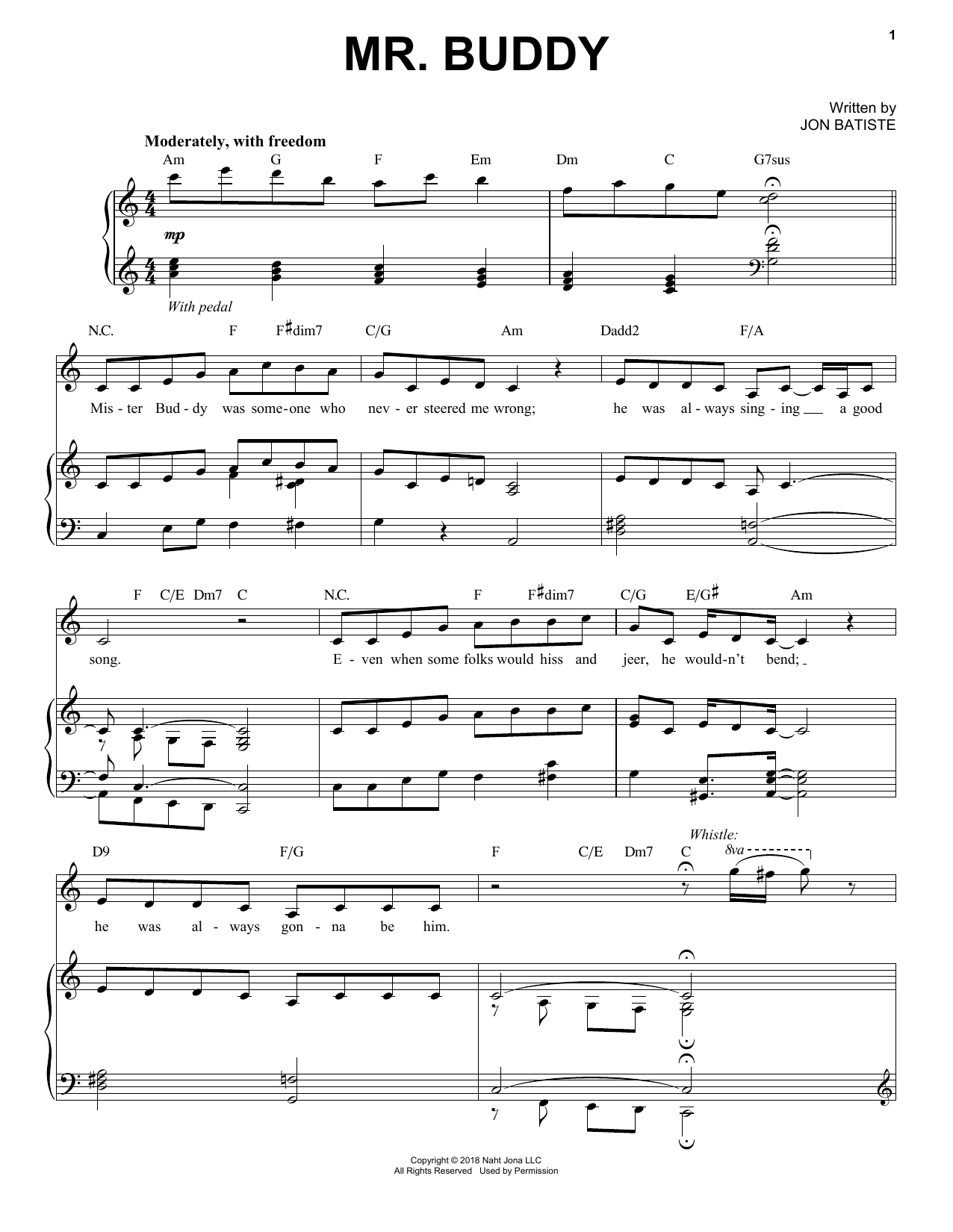 Jon Batiste Mr. Buddy Sheet Music Notes & Chords for Piano, Vocal & Guitar (Right-Hand Melody) - Download or Print PDF