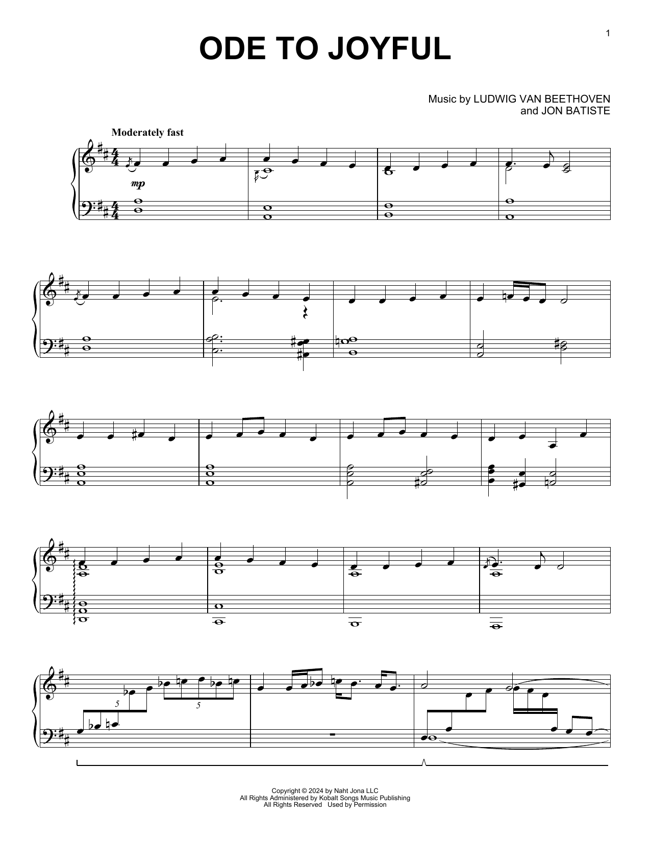 Jon Batiste Ode To Joyful Sheet Music Notes & Chords for Piano Solo - Download or Print PDF