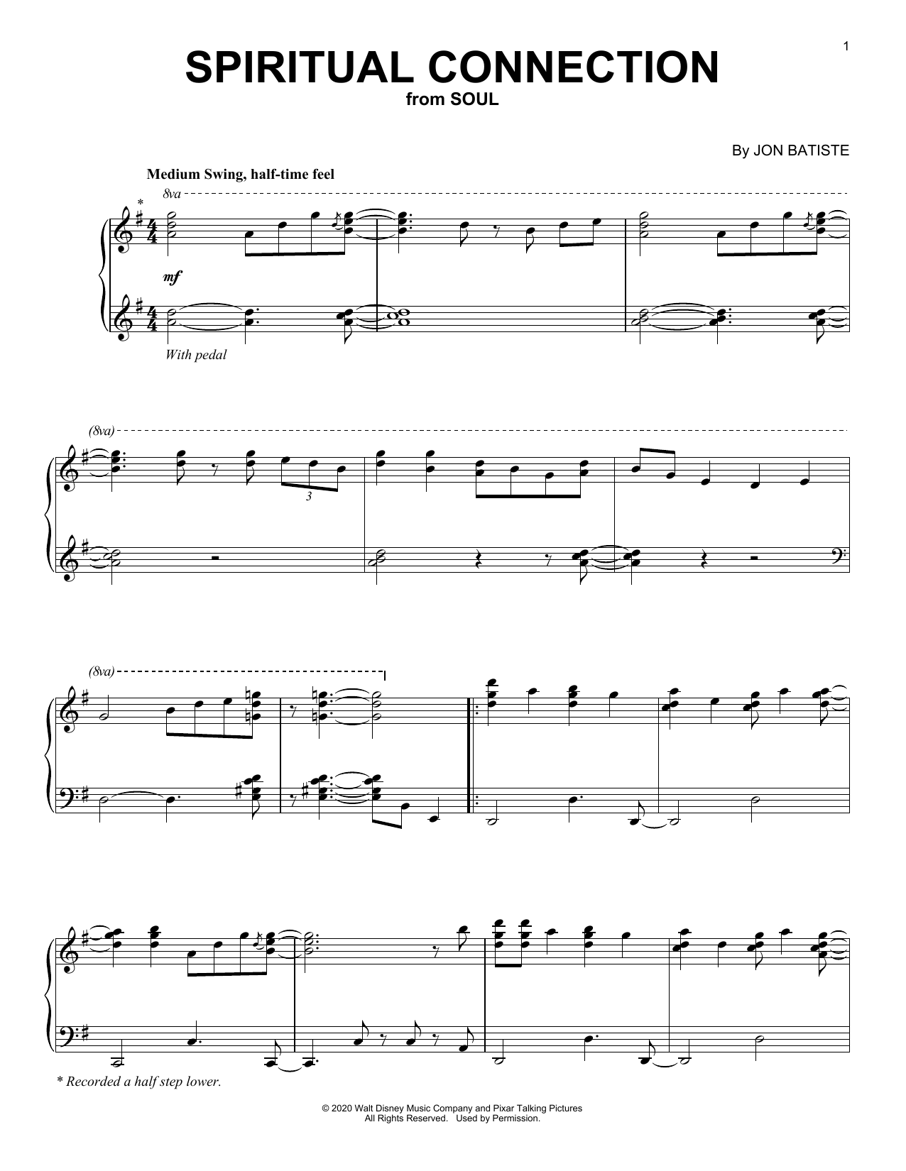 Jon Batiste Spiritual Connection (from Soul) Sheet Music Notes & Chords for Piano Solo - Download or Print PDF