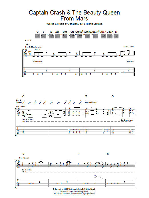 Bon Jovi Captain Crash & The Beauty Queen From Mars Sheet Music Notes & Chords for Guitar Tab - Download or Print PDF