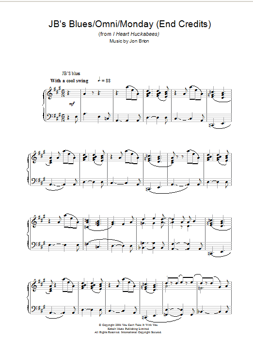 Jon Brion JB's Blues/Omni/Monday (End Credits) (from I Heart Huckabees) Sheet Music Notes & Chords for Piano - Download or Print PDF