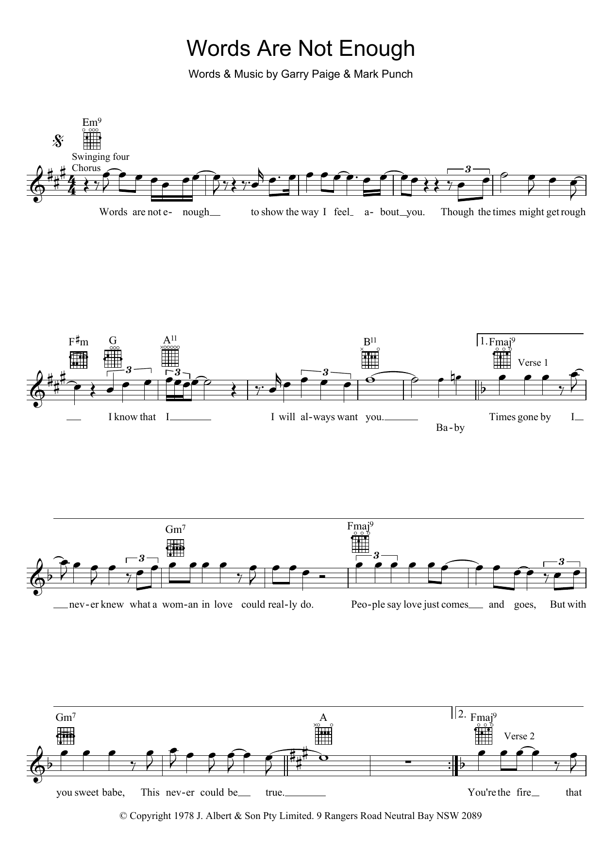 Jon English Words Are Not Enough Sheet Music Notes & Chords for Melody Line, Lyrics & Chords - Download or Print PDF