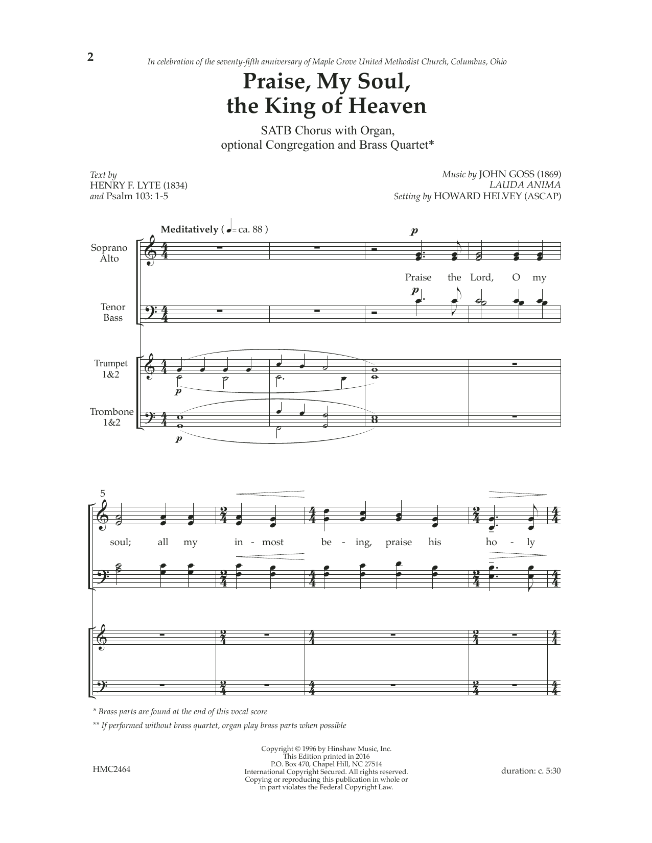 Jon Goss Praise, My Soul, The King of Heaven (arr. Howard Helvey) Sheet Music Notes & Chords for SATB Choir - Download or Print PDF