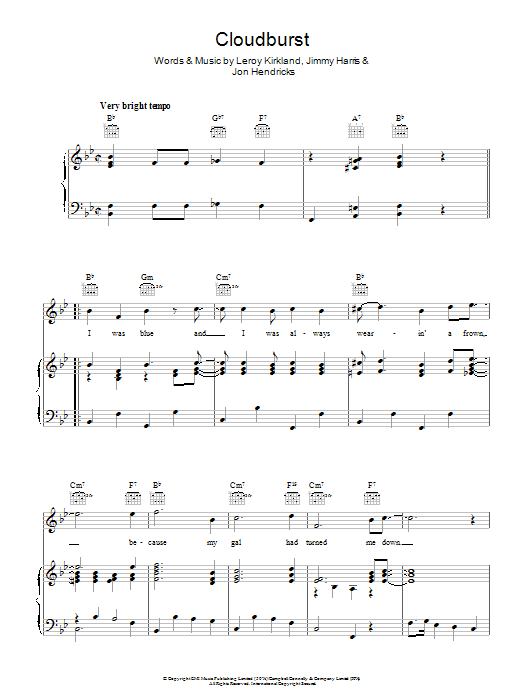 Jon Hendricks Cloudburst Sheet Music Notes & Chords for Piano, Vocal & Guitar (Right-Hand Melody) - Download or Print PDF