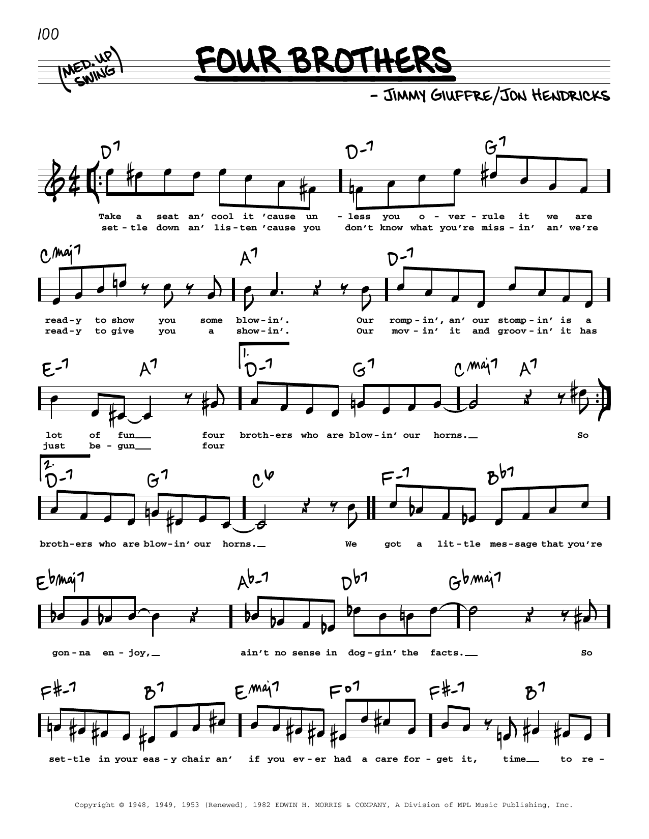 Jon Hendricks Four Brothers (High Voice) Sheet Music Notes & Chords for Real Book – Melody, Lyrics & Chords - Download or Print PDF