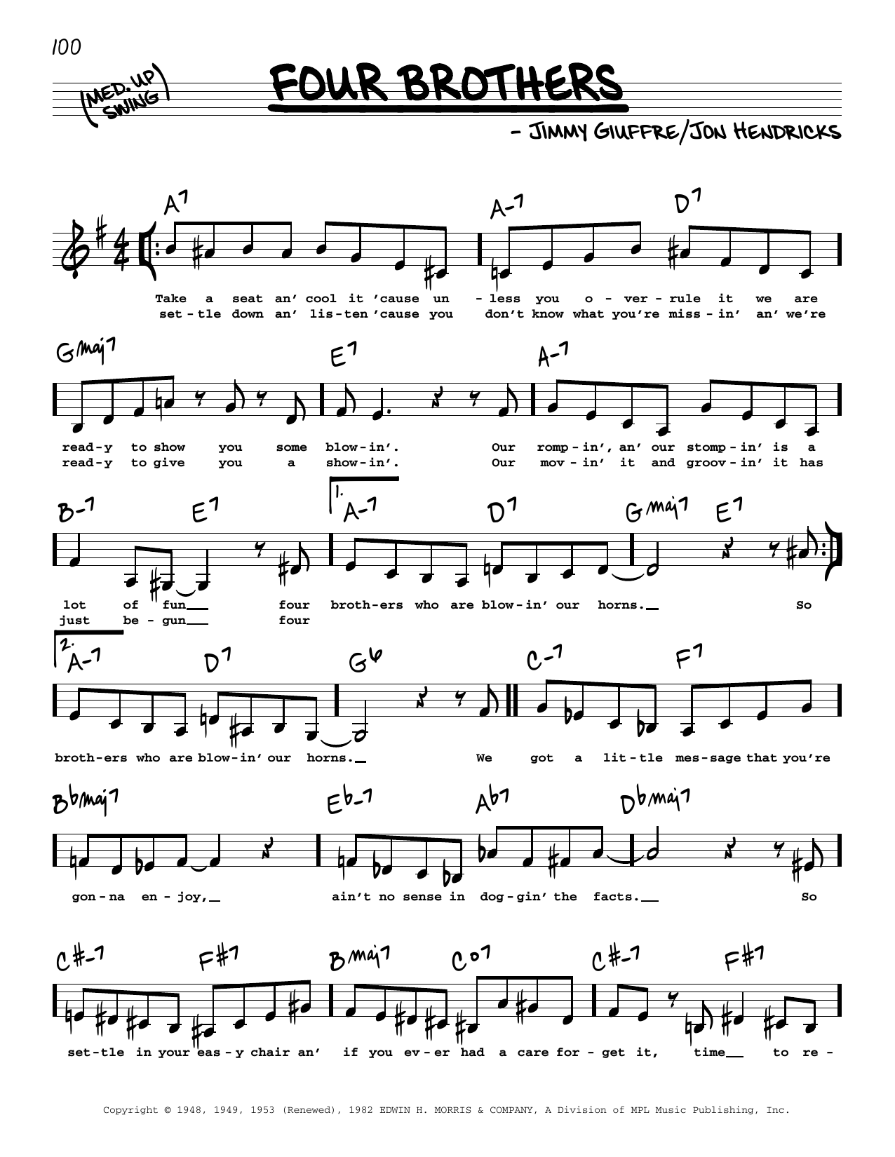 Jon Hendricks Four Brothers (Low Voice) Sheet Music Notes & Chords for Real Book – Melody, Lyrics & Chords - Download or Print PDF