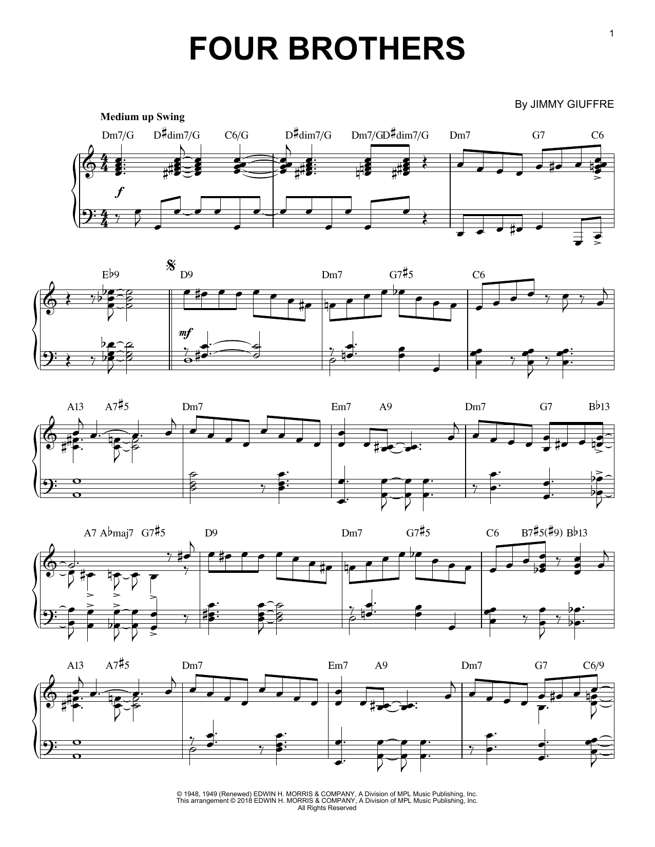 Jon Hendricks Four Brothers Sheet Music Notes & Chords for Piano - Download or Print PDF