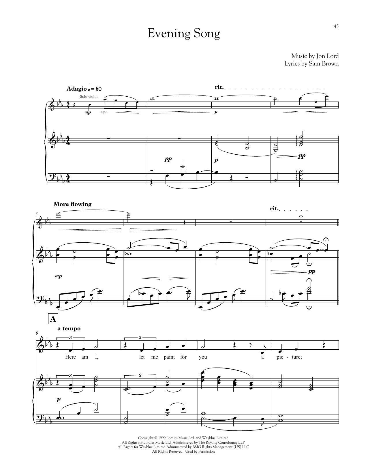 Jon Lord Evening Song Sheet Music Notes & Chords for Piano & Vocal - Download or Print PDF