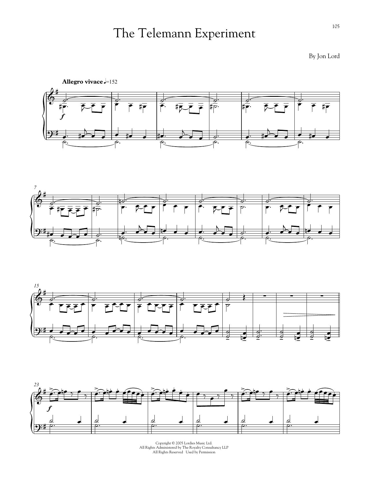 Jon Lord The Telemann Experiment Sheet Music Notes & Chords for Piano - Download or Print PDF