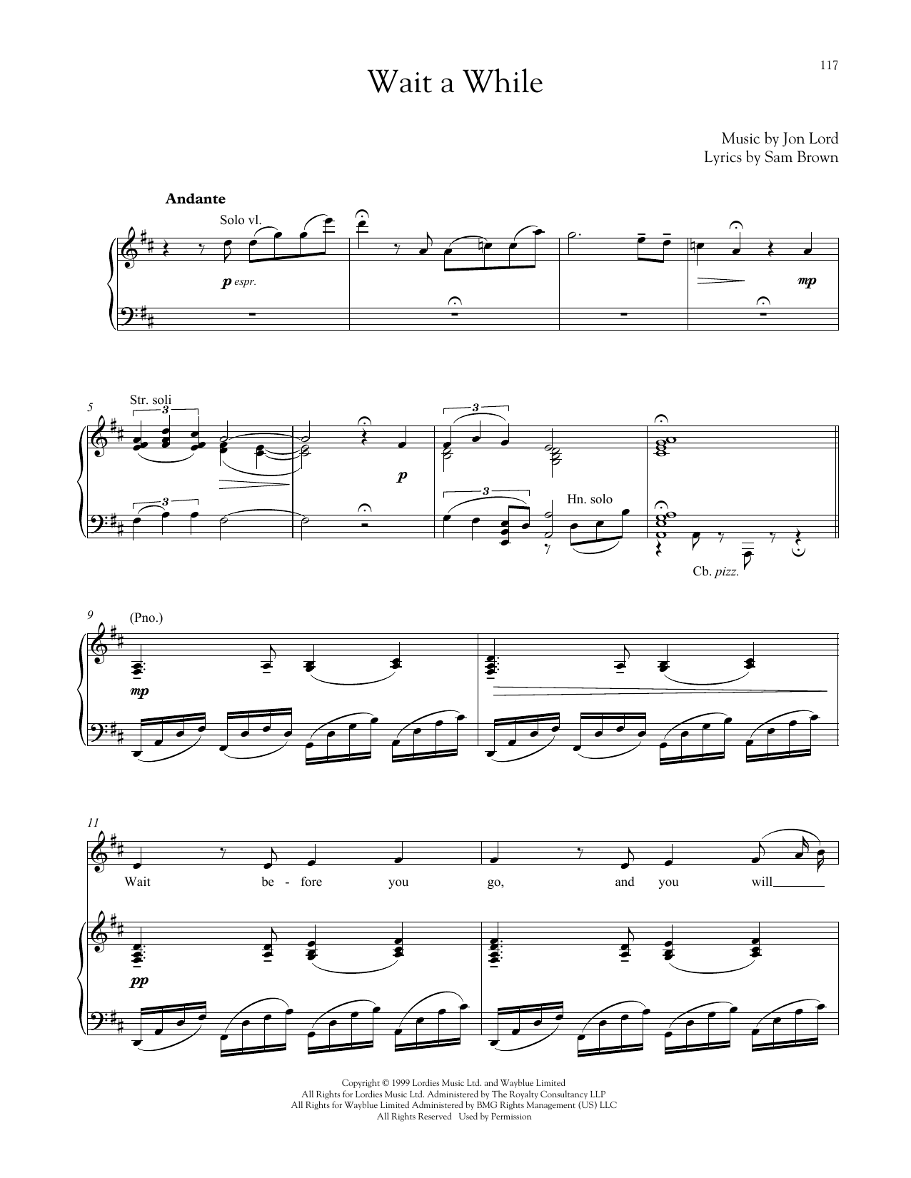 Jon Lord Wait A While Sheet Music Notes & Chords for Piano & Vocal - Download or Print PDF