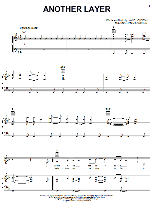 Jon McLaughlin Another Layer Sheet Music Notes & Chords for Piano, Vocal & Guitar (Right-Hand Melody) - Download or Print PDF