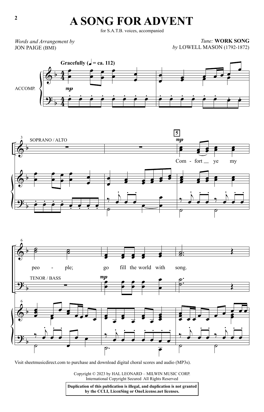 Jon Paige A Song For Advent Sheet Music Notes & Chords for SATB Choir - Download or Print PDF