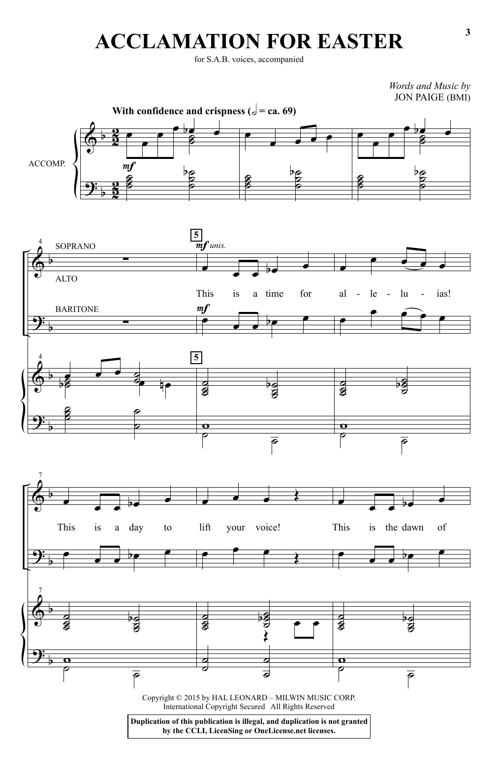 Jon Paige Acclamation For Easter Sheet Music Notes & Chords for SAB - Download or Print PDF
