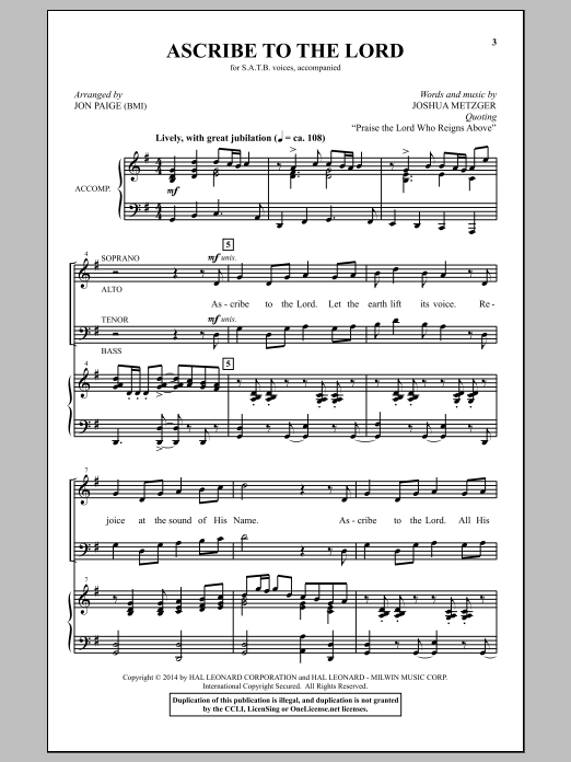 Jon Paige Ascribe To The Lord Sheet Music Notes & Chords for SATB - Download or Print PDF