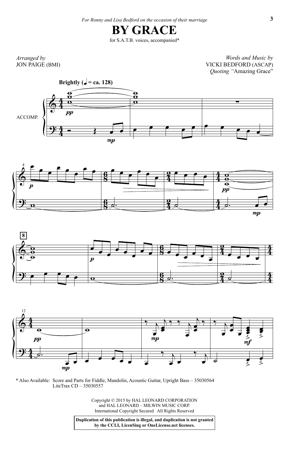 Jon Paige By Grace Sheet Music Notes & Chords for SATB - Download or Print PDF